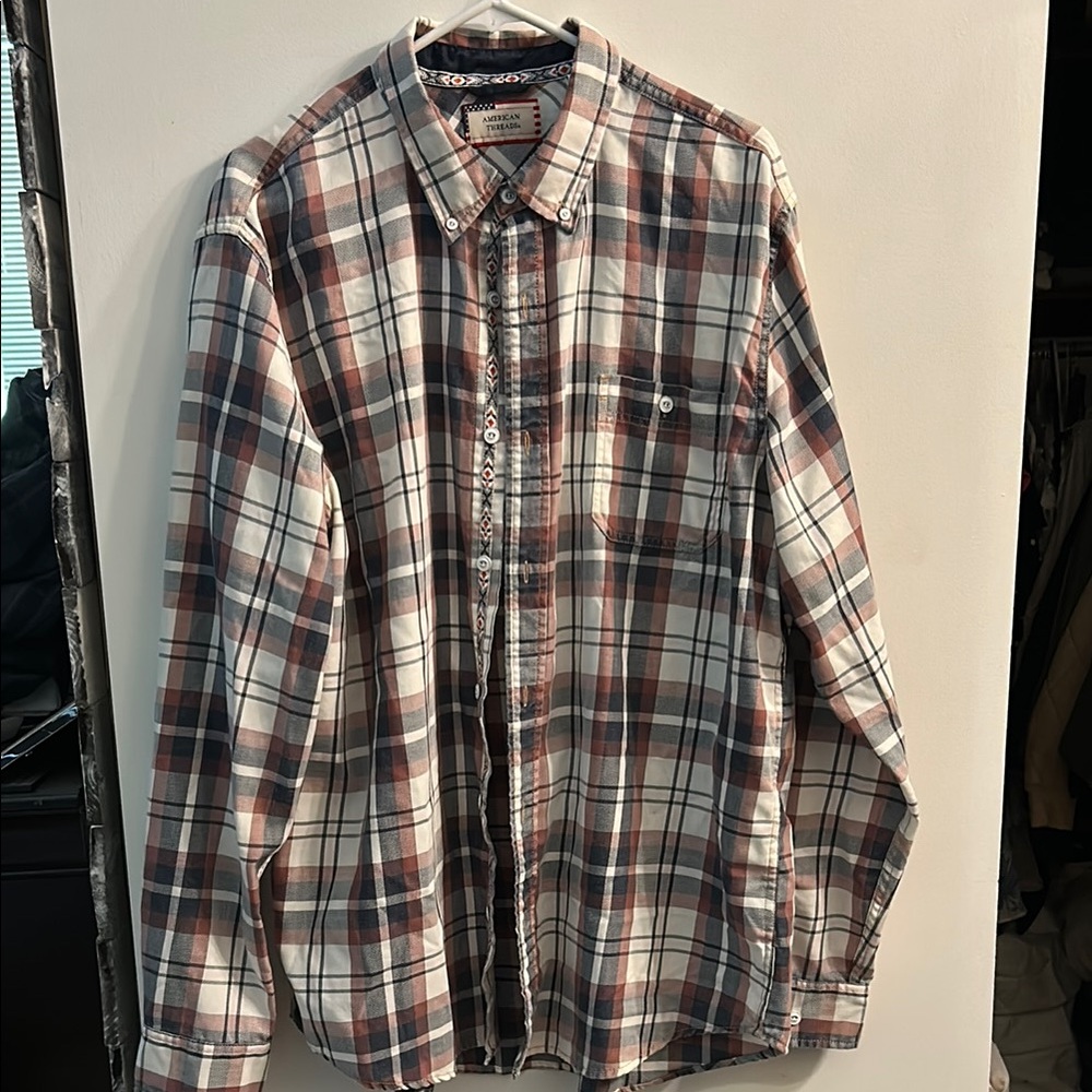 American Threads Red and Blue Casual Button Down Shirt